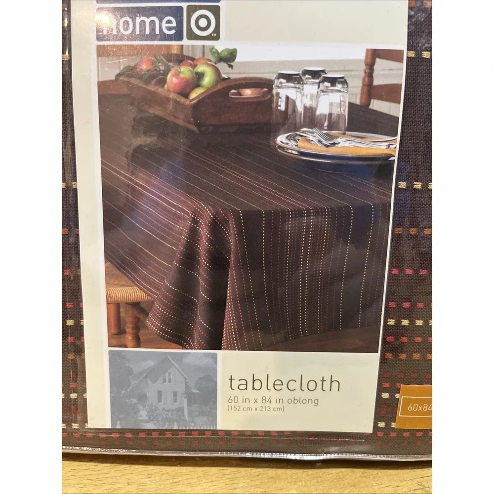 Vtg Target Casual Home Fabric Tablecloth Brown Red‎ Stitched Fall Harvest 60x84